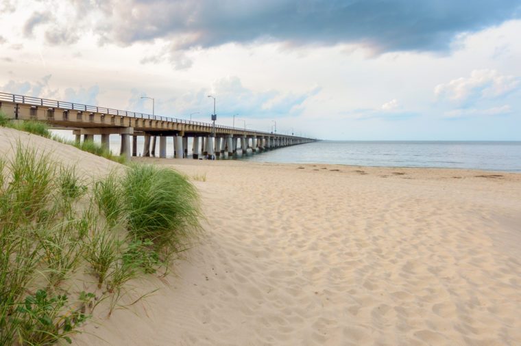 The Chesapeake Bay Bridge as seen from the Virginia Beach side. This Location is locally known as Chick's Beach