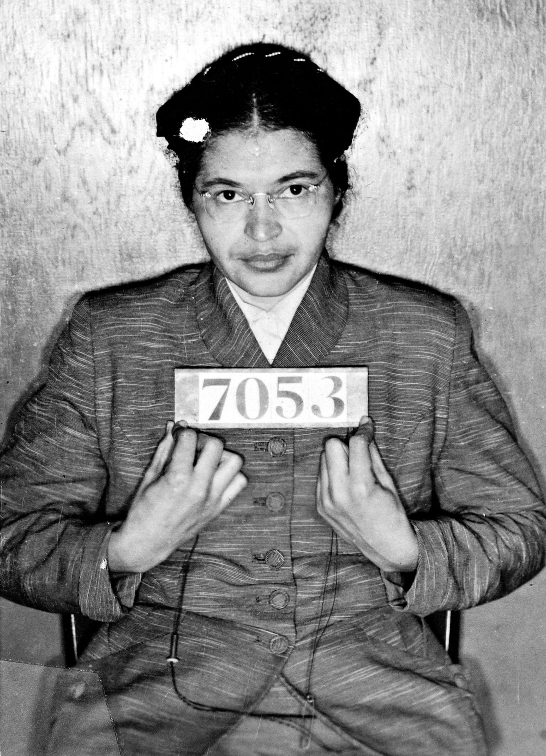 Mandatory Credit: Photo by Universal History Archive/UIG/Shutterstock (2541859a) Rosa Louise McCauley Parks (1913-2005), American Civil Rights activist. Booking photo taken at the time of her arrest for refusing to give up her seat on a Montgomery, Alabama, bus to a white passenger on 1 December 1955. History