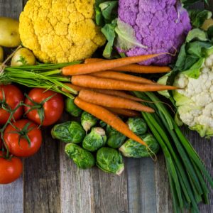 Fresh organic vegetable in season on old farm table.; Shutterstock ID 274389863