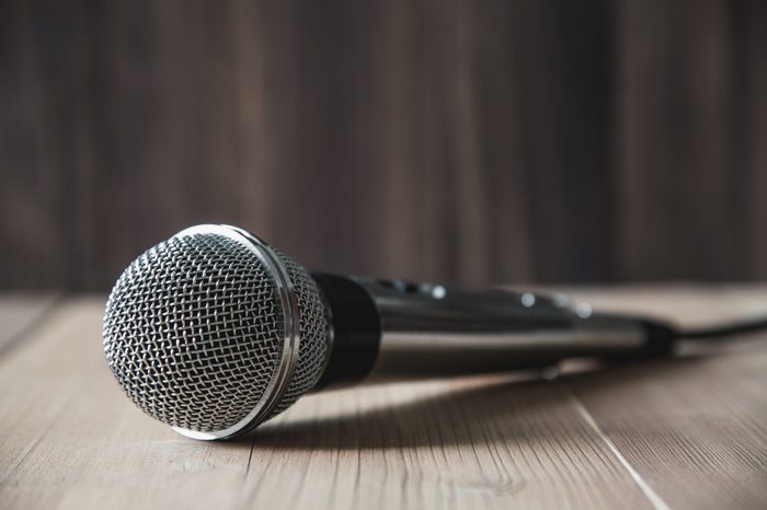 microphone on wooden table