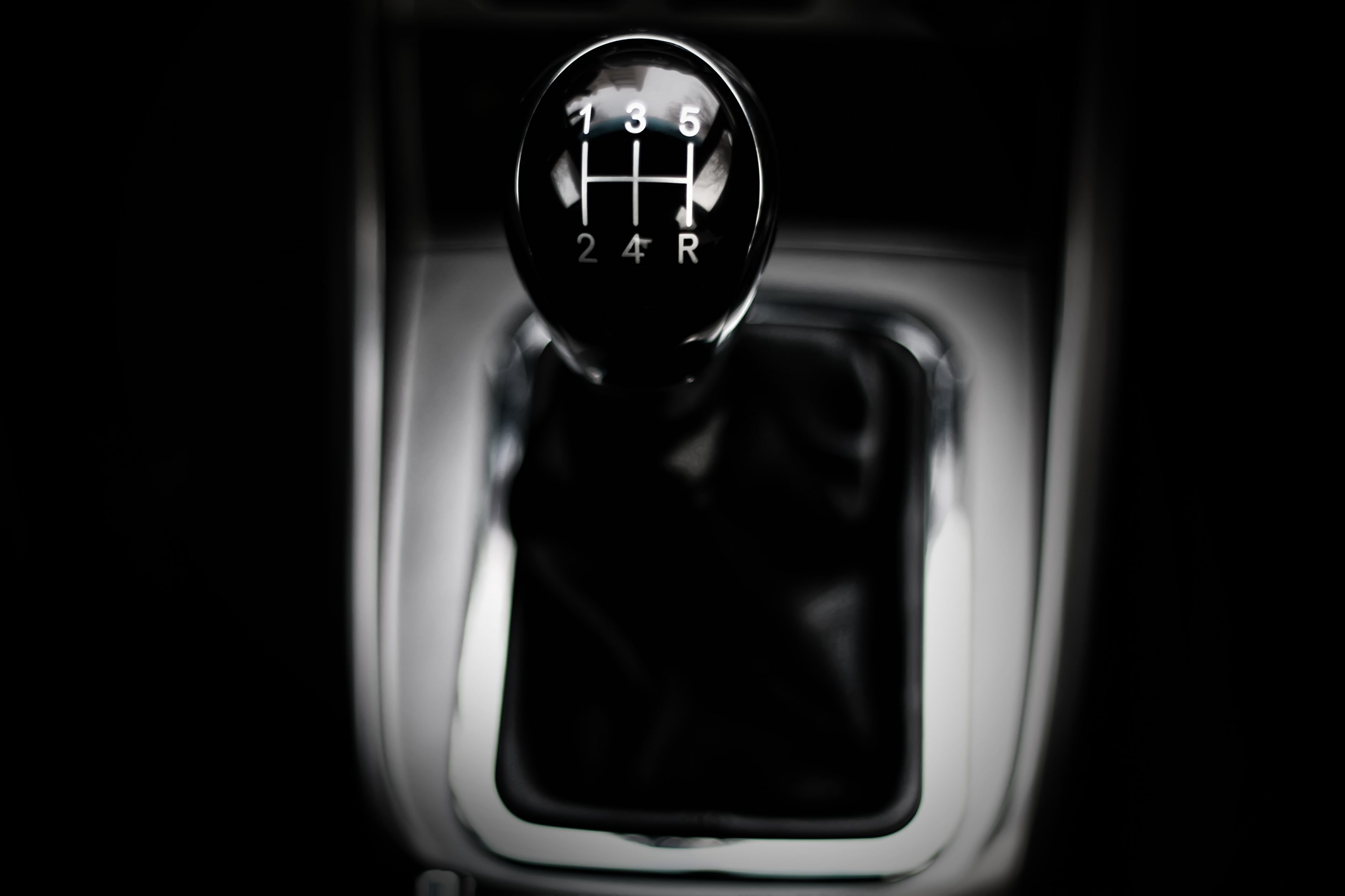 manual gearbox in the car macro black