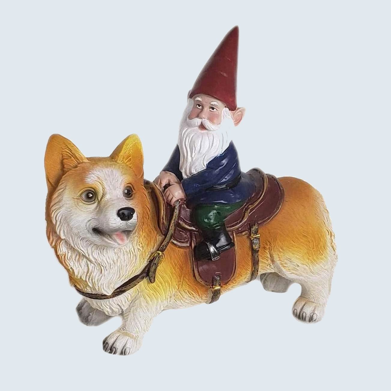 Gnome and Corgi garden statue