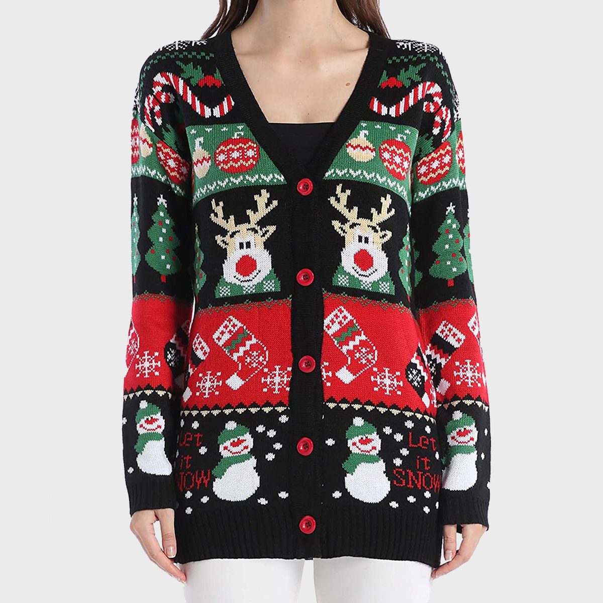 V28 Ugly Reindeer Christmas Cardigan