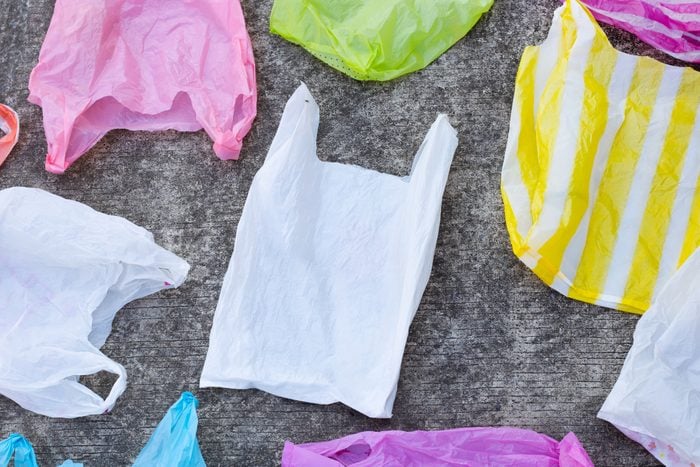 High Angle View Of Plastic Bags On Road