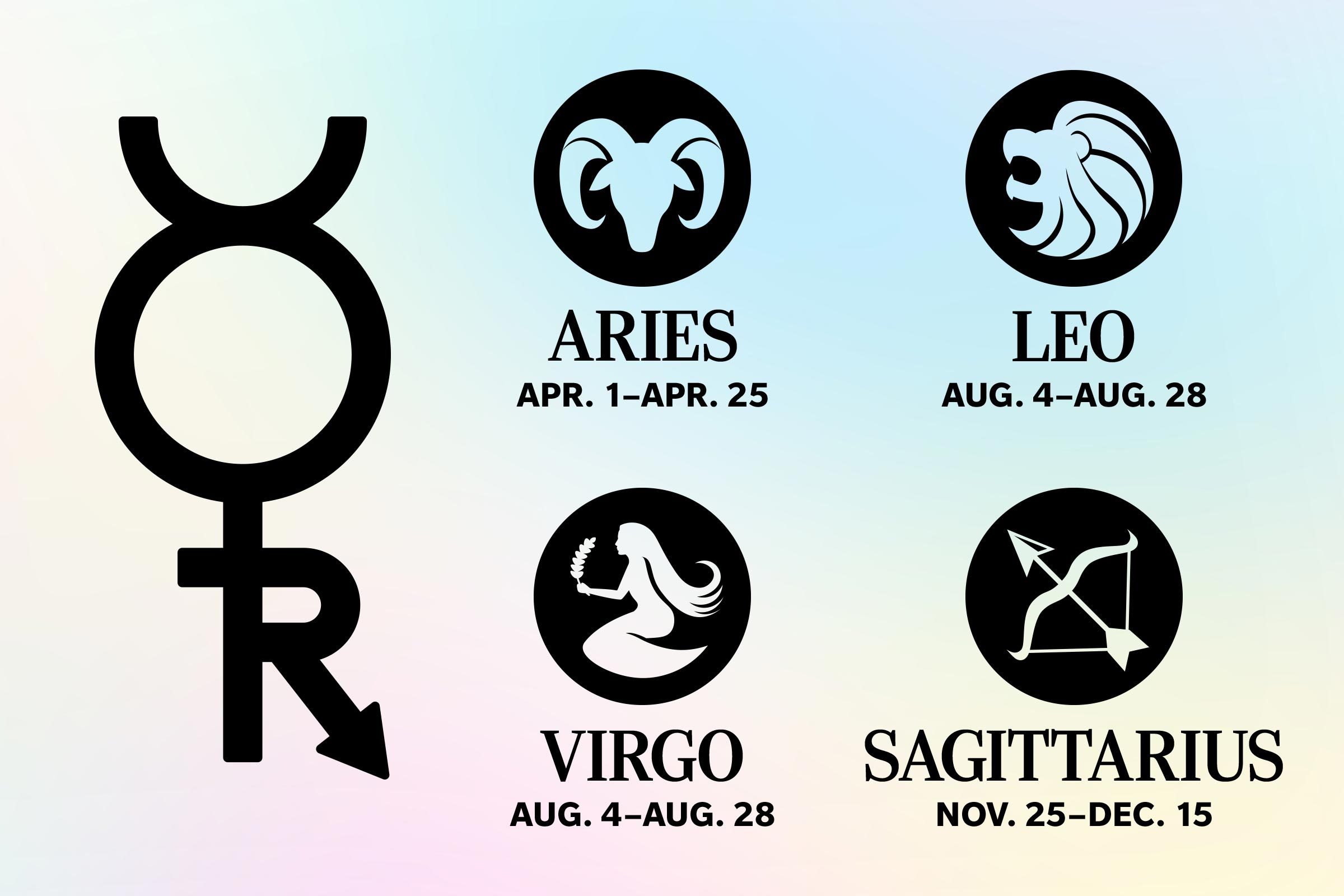 What Is Mercury Retrograde And How Will It Affect You Aries Virgo Leo Sagittarius Dates on light gradient background