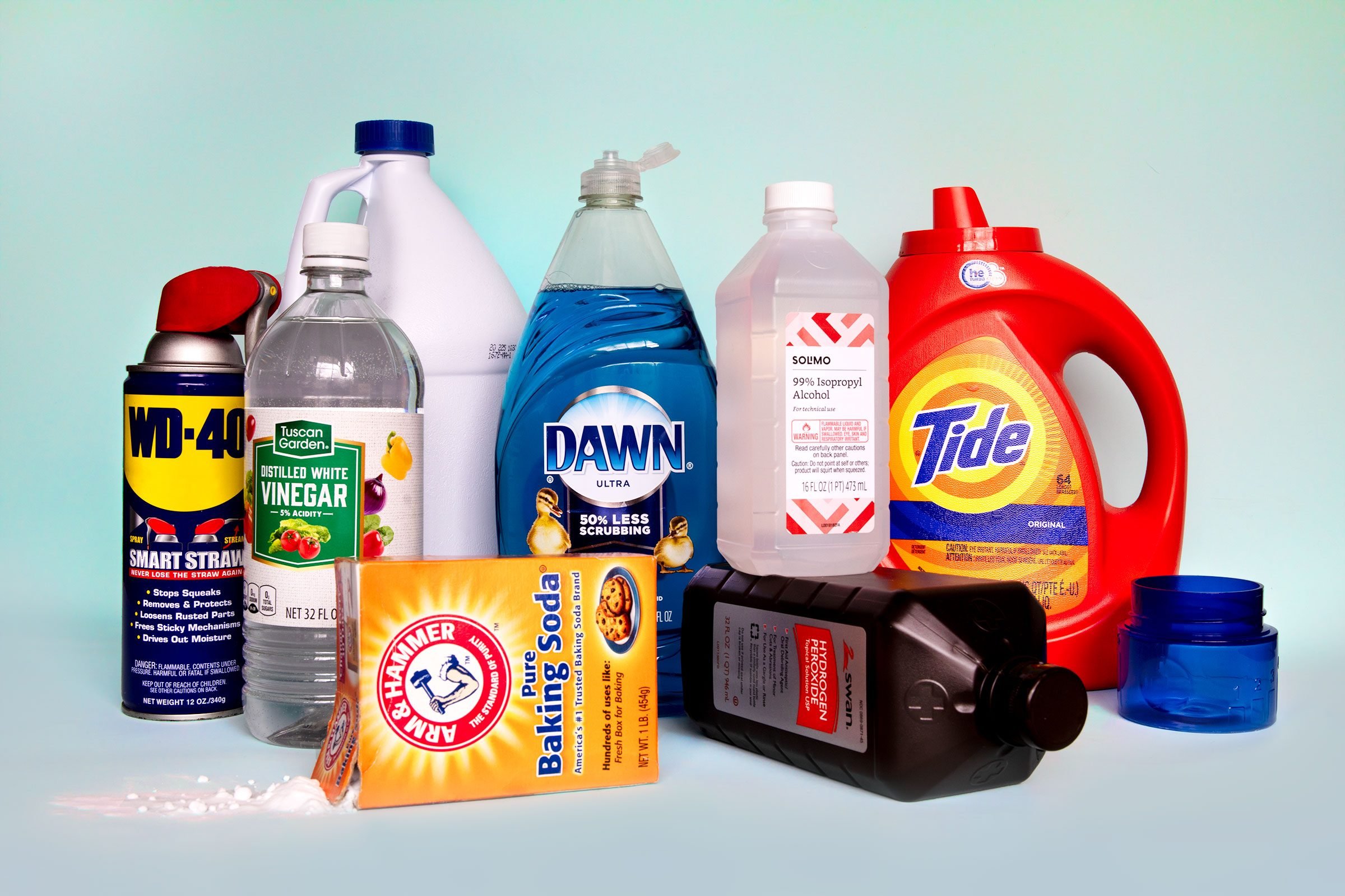 a collection of cleaning products used to clean every type of stain
