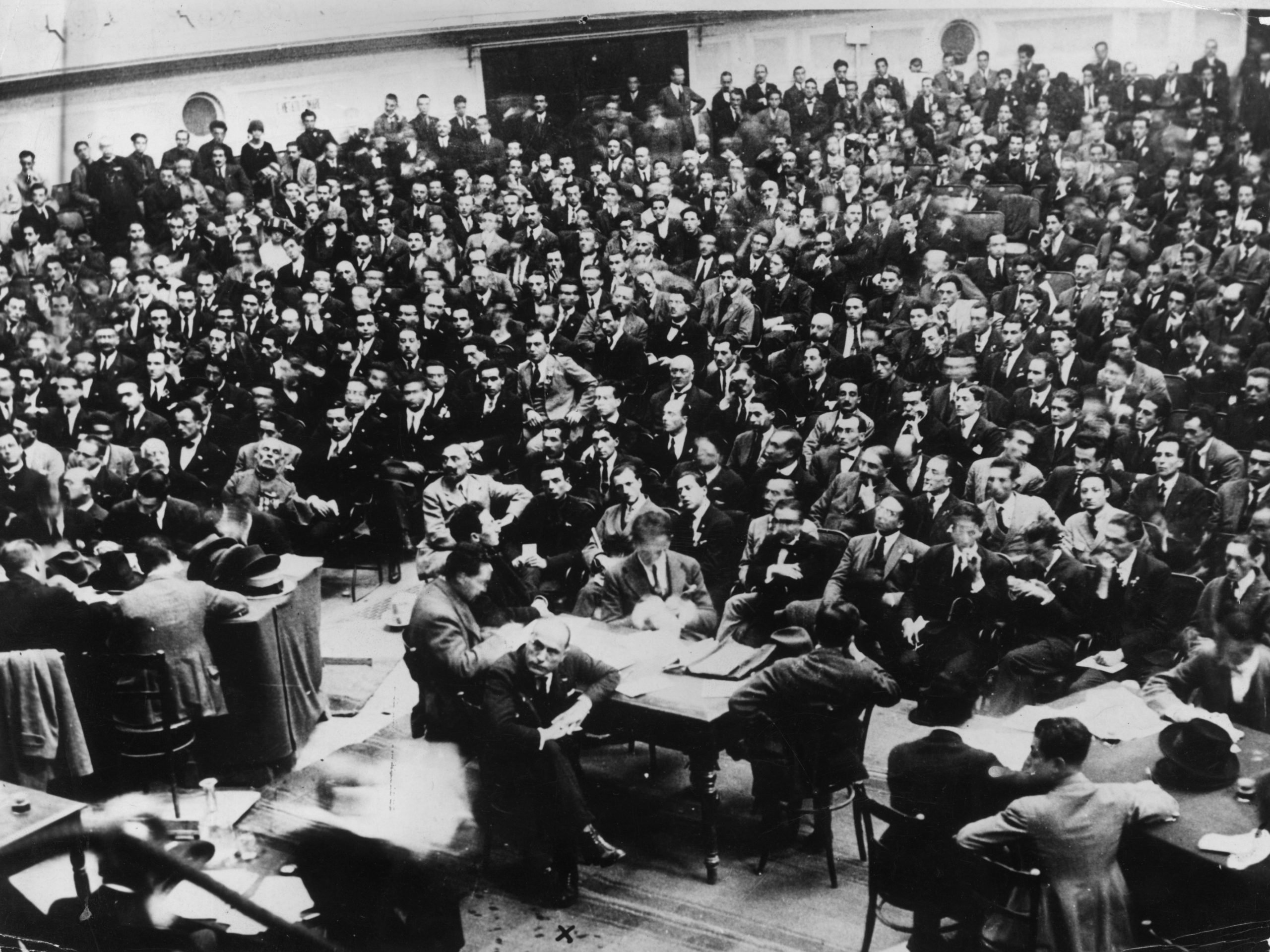 Italian dictator Benito Mussolini attends a fascist conference