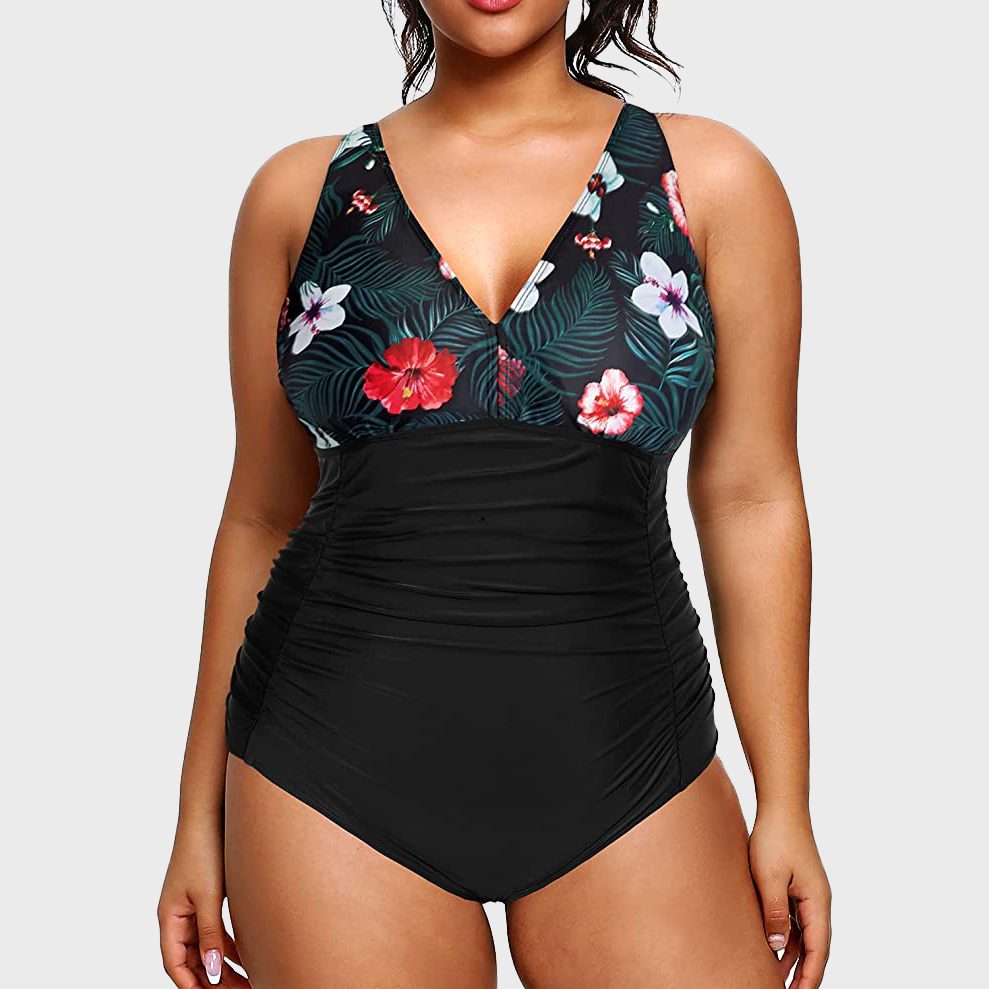 Smismivo Women's Tummy Control Swimwear Slimming One Piece Swimsuits Long  Torso Curvy V Neck Halter Push Up Retro Vintage Sexy Cute Full Coverage Big  Busted Padded Ruched 1 Piece Swimsuit (Black) at