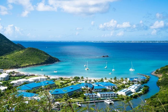 aerial view of Orient Bay Beach in Saint Martin