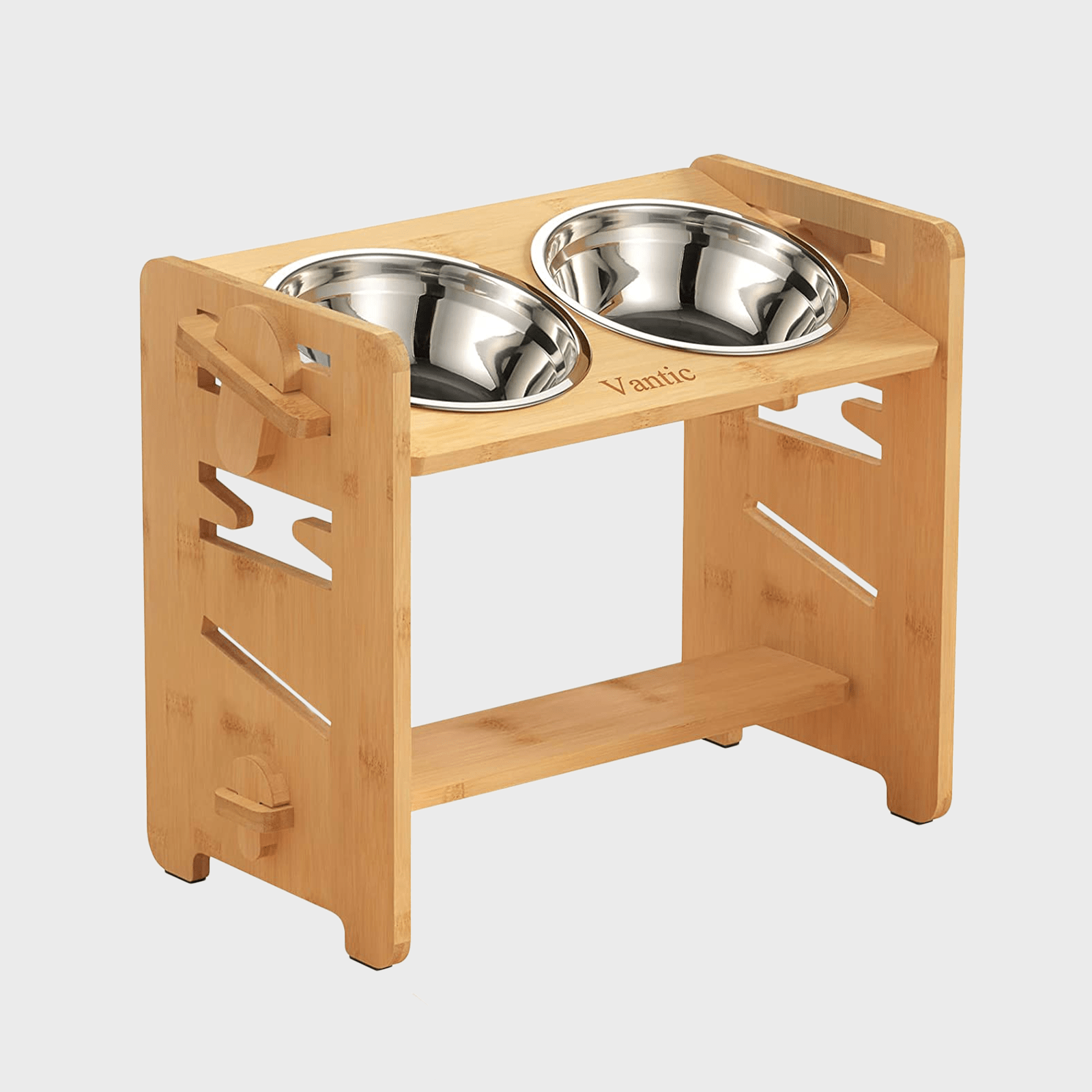 PawHut Elevated Dog Bowls for Large Dogs, Raised Pet Feeding Station with 2  Stainless Steel Bowls, Storage Drawer, Wood Stand for Cats, Brown