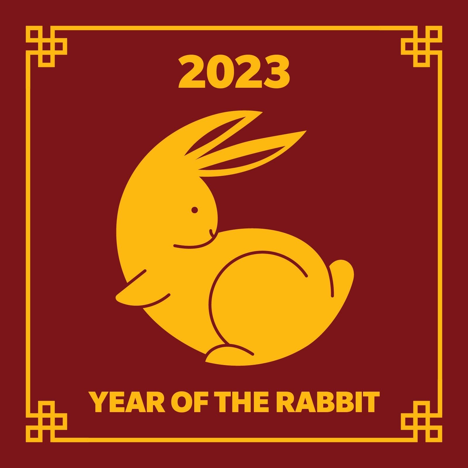 Year Of The Rabbit Chinese New Year 2023 Black And Gold Border