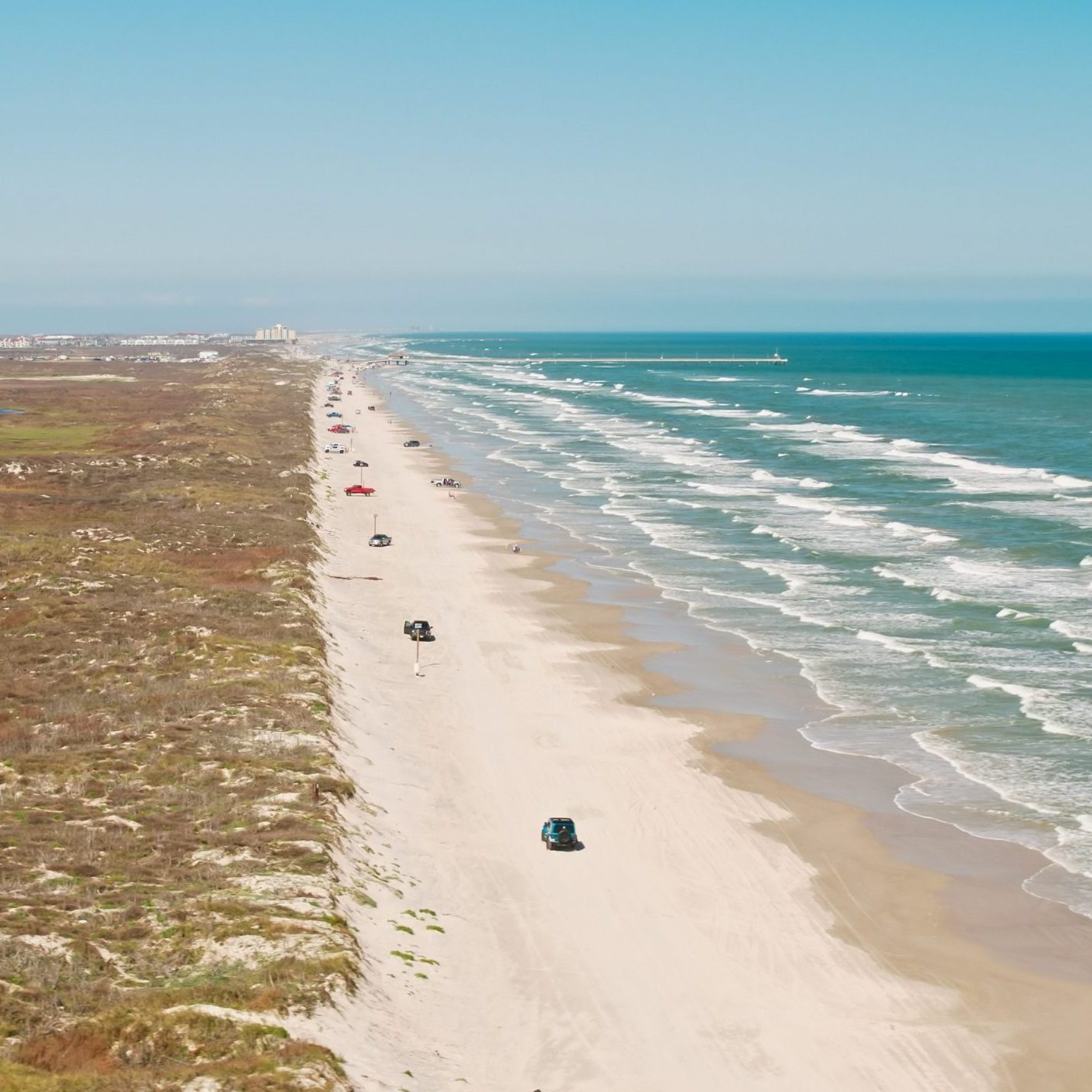 Aerial View of Activity on the Beach of Padre Island National Seashore