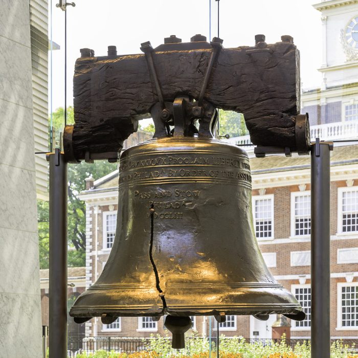 Liberty Bell with Independence Hall in background