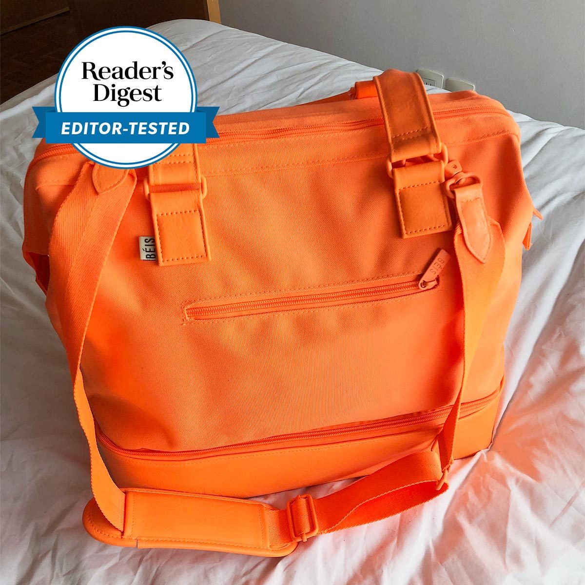 This weekender bag has compartments for your shoes, laptop and