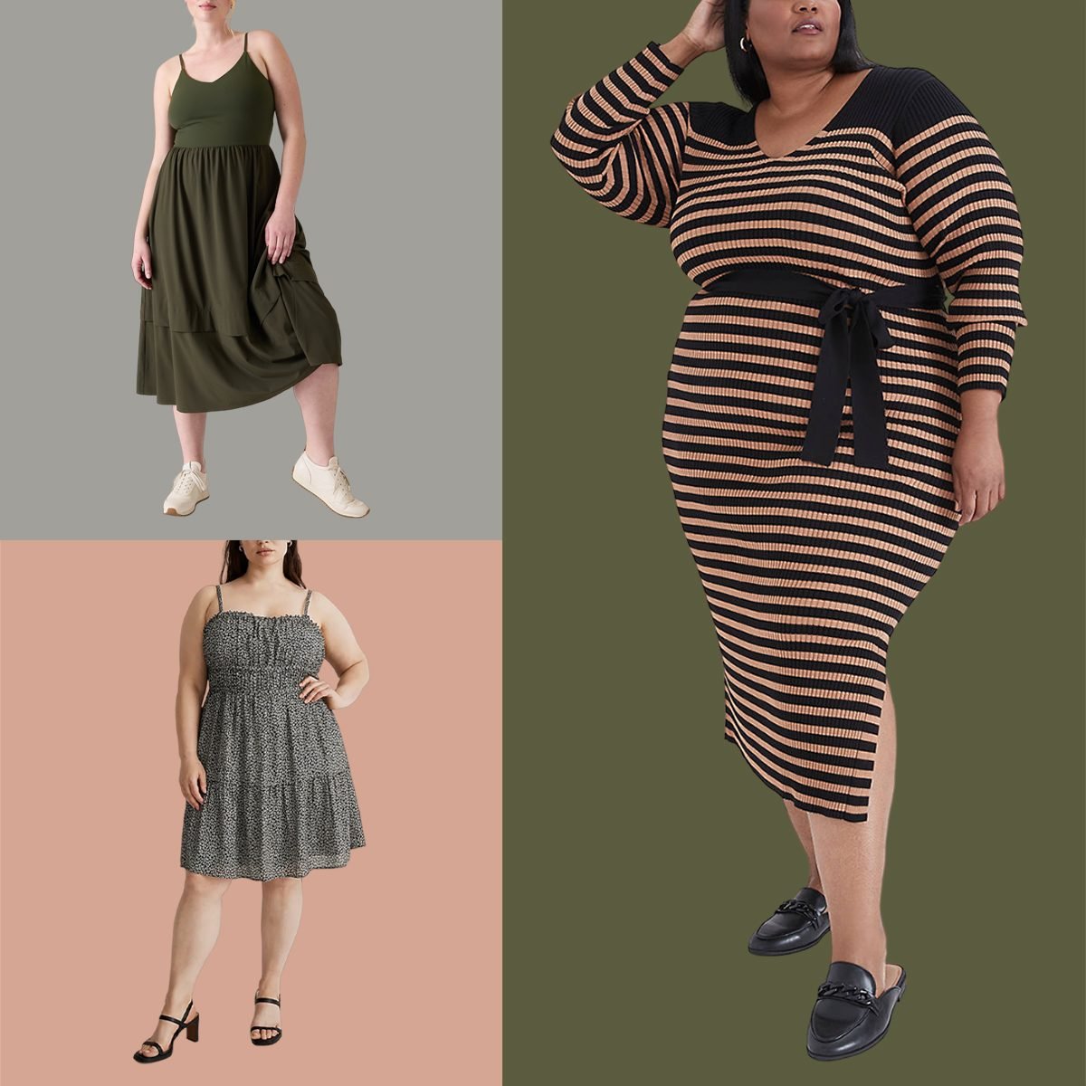 Summer One Piece Dress For Women Loose Fit, Striped Midi Plus Size
