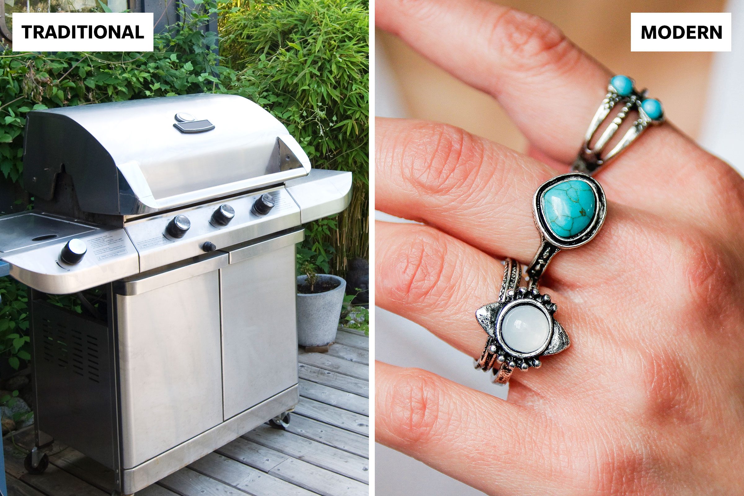 stainless steel grill and turquoise fashion jewelry for anniversary gifts