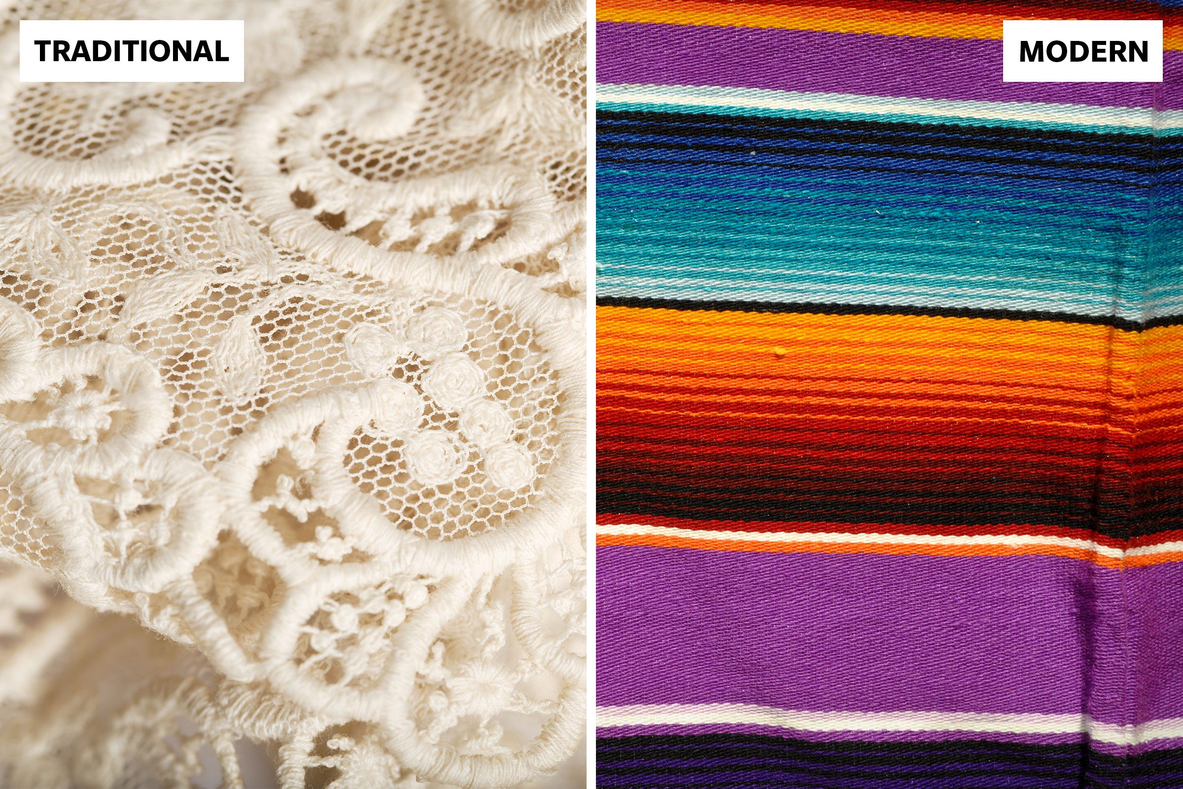 lace and colorful stripeed textiles