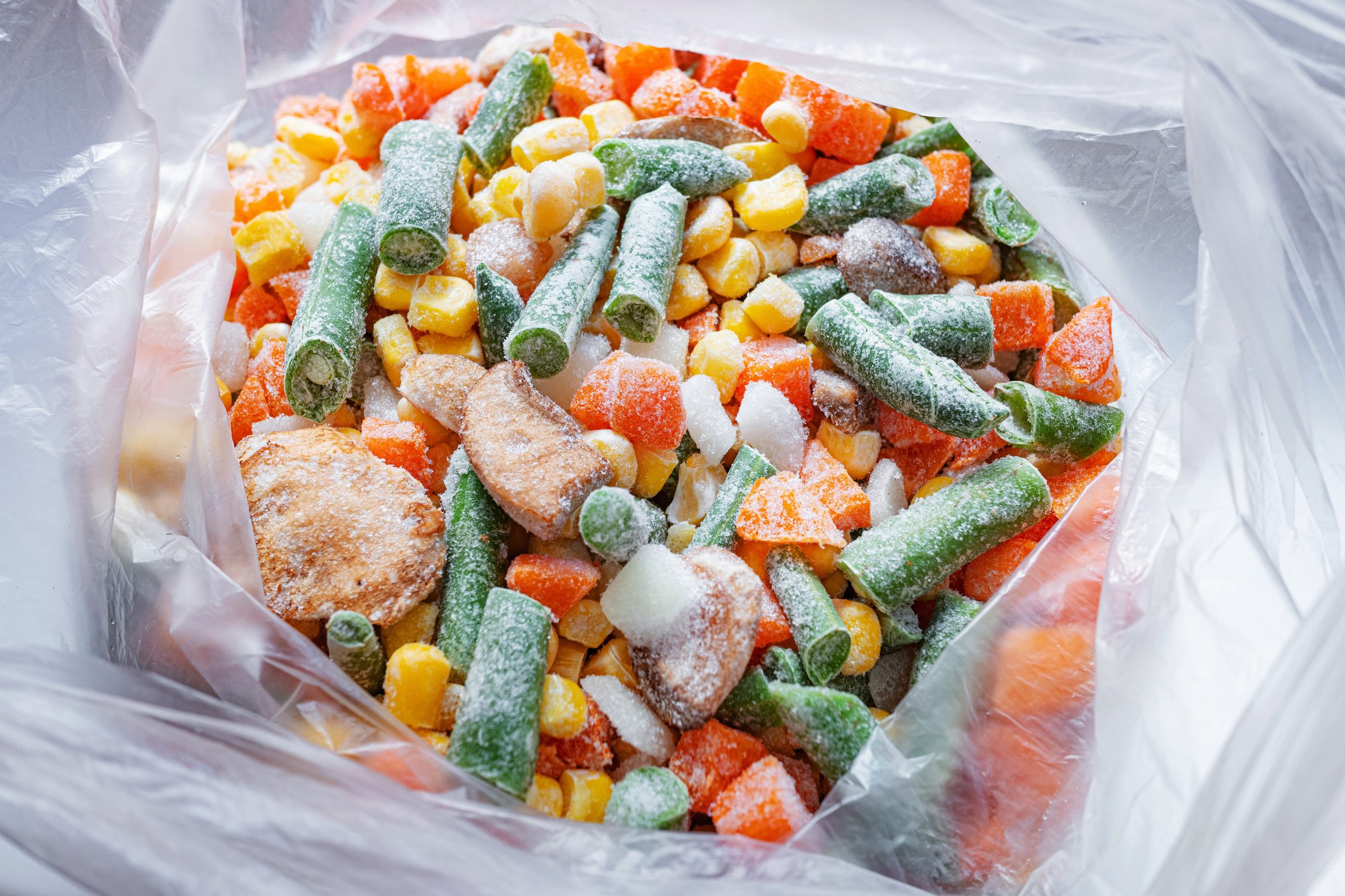 Frozen mixed vegetables in a bag