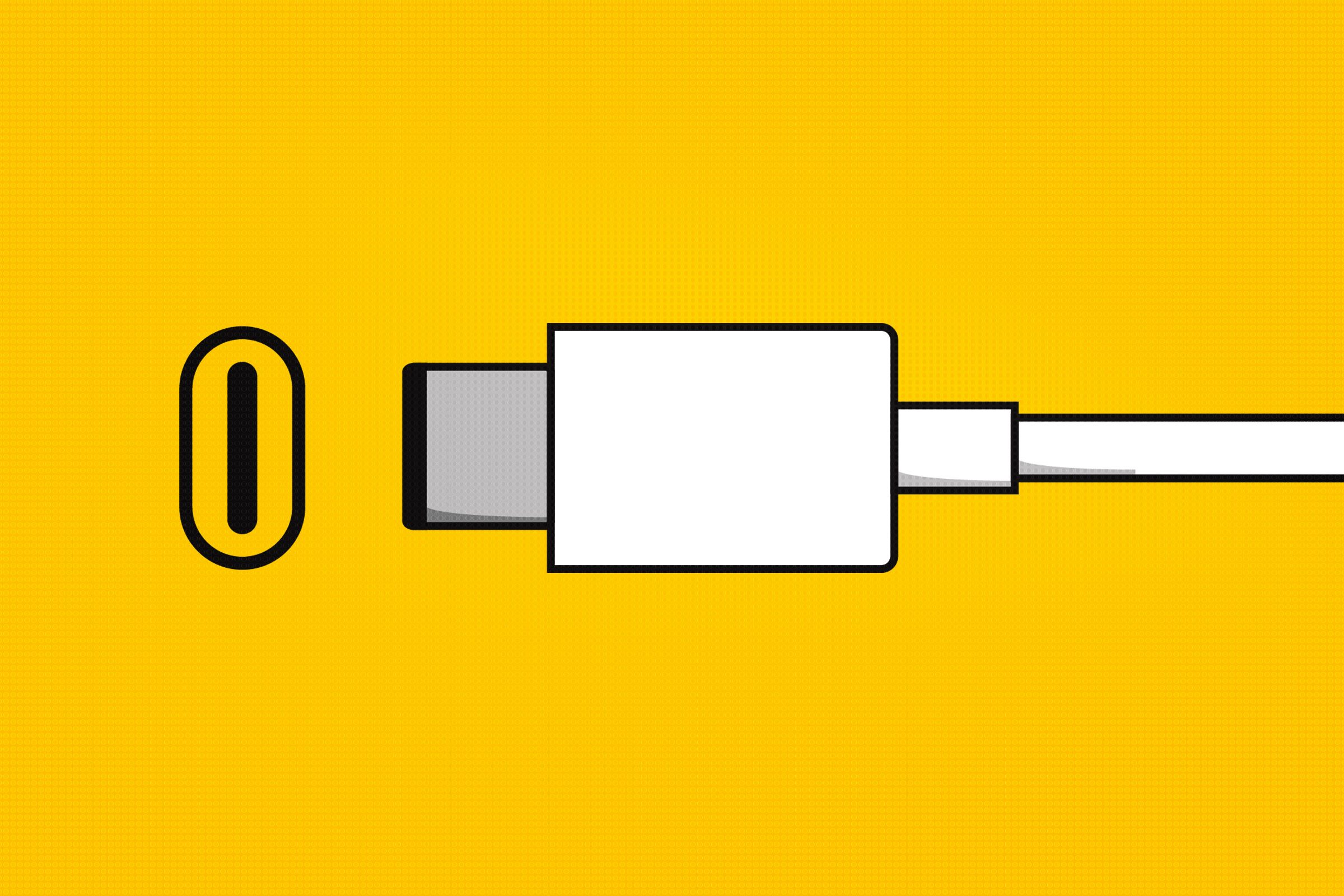 USB-C cable on a yellow background