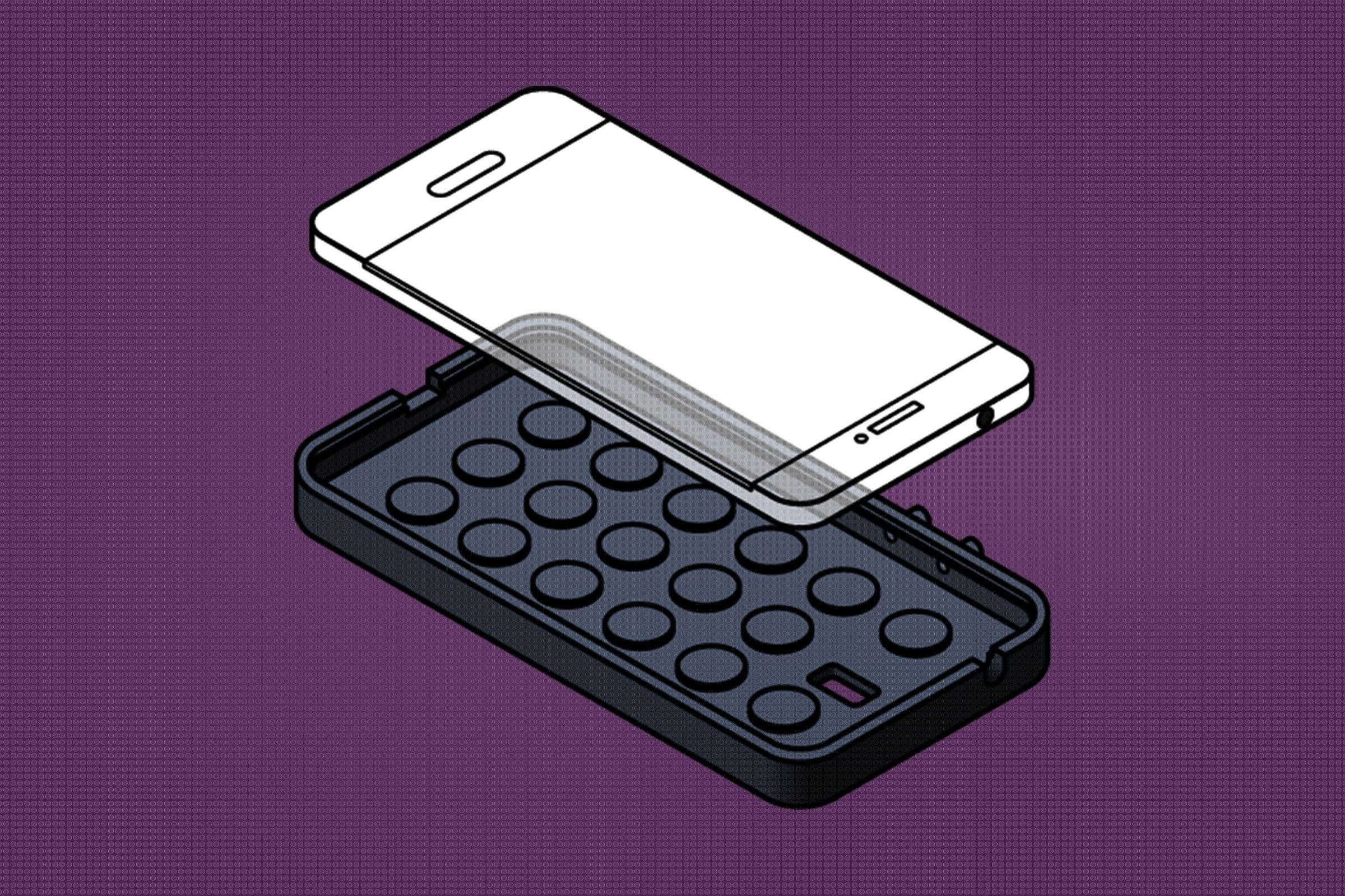 illustration of removing phone from case on a purple background