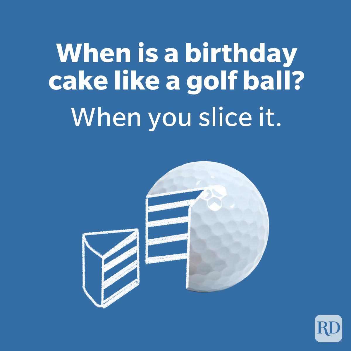 Birthday Jokes That Are Better Than Cake of a gold ball sliced as a cake on deep blue background