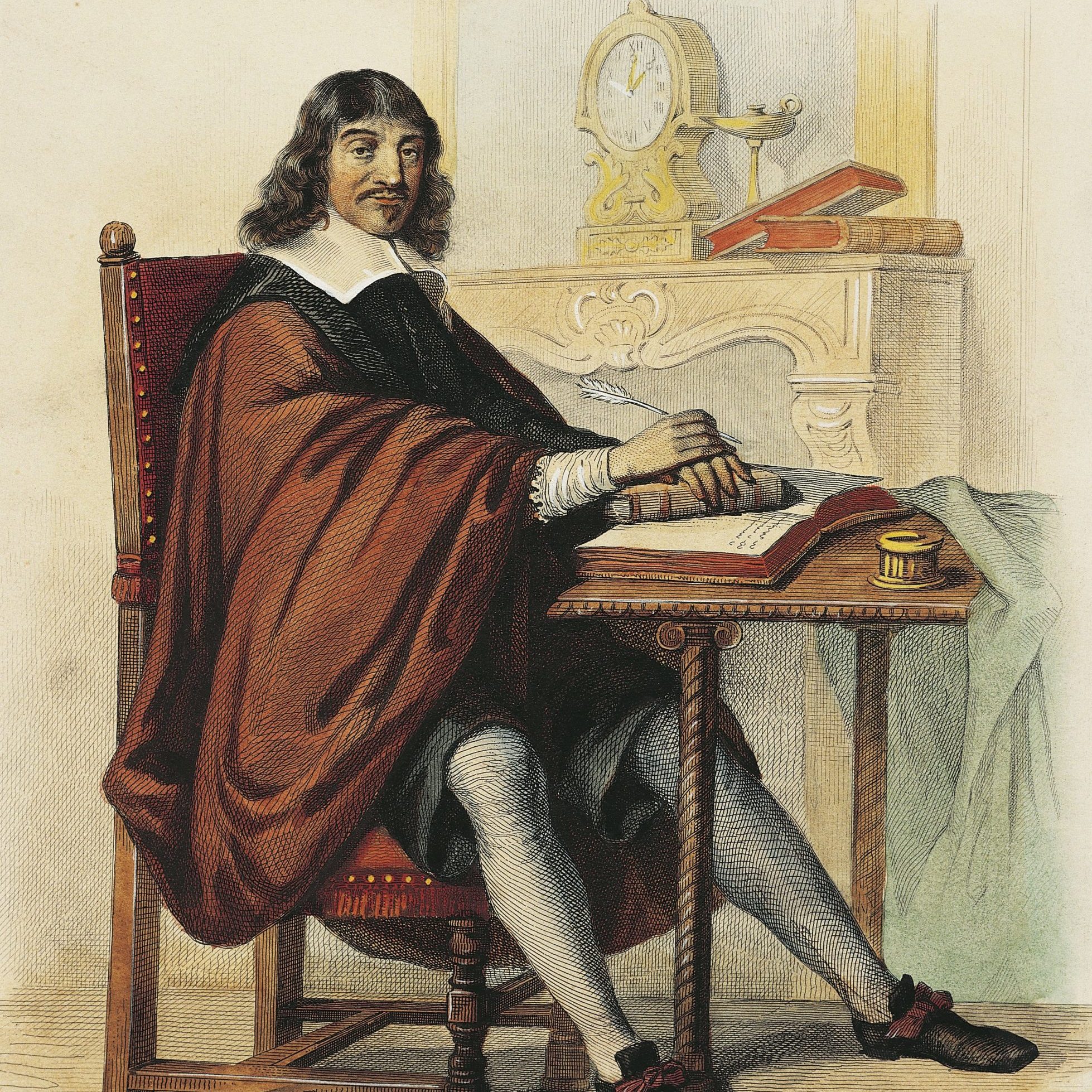 France, Paris, Portrait of Rene Descartes (also known as Cartesio 1596 - 1650), French mathematician and philospher, print