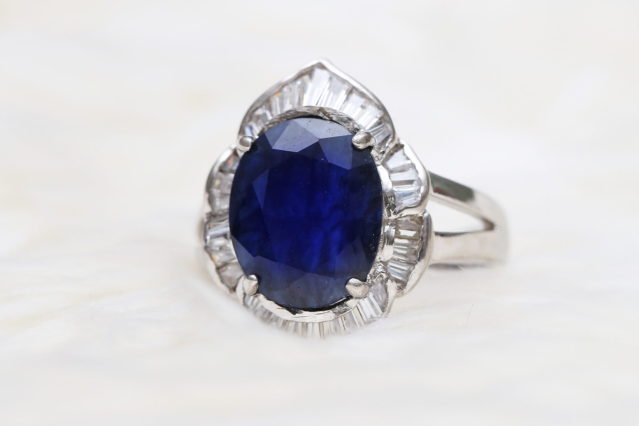 Blue gemstone on silver ring