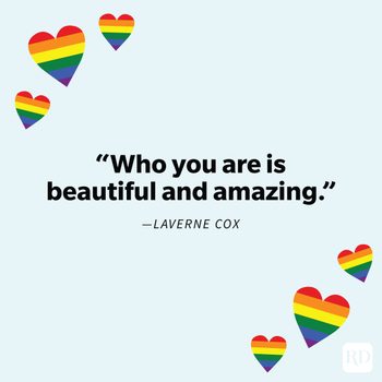 Inspiring Lgbtq+ Quotes To Celebrate Pride Every Day on blue background with pride flag in hearts