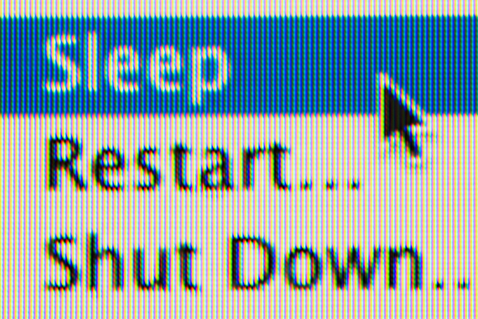 Close up of computer screen menu showing Sleep, Restart, Shut Down Options