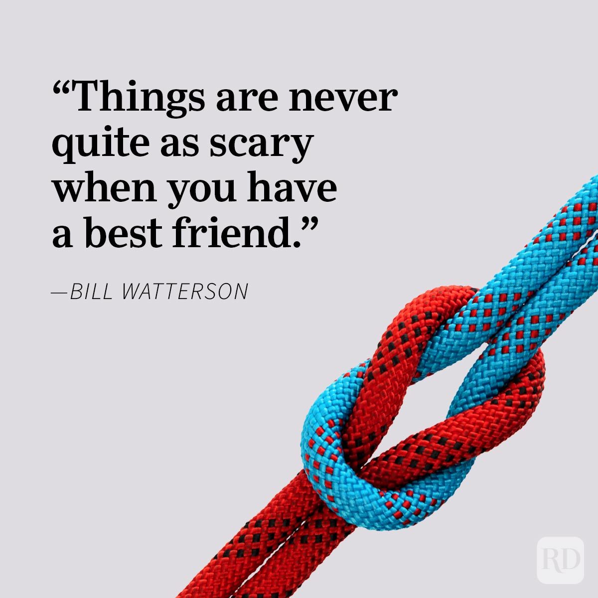 Friendship Quotes To Share With Your Bestie Bill Watterson, red and blue roped tied knotted, purple