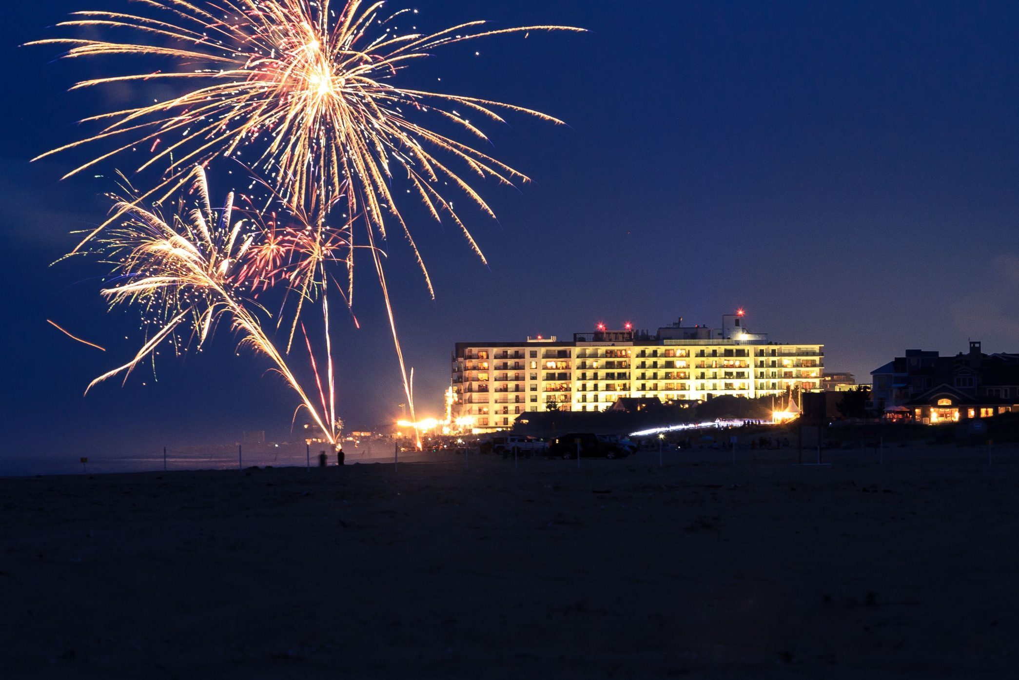 Beautiful fireworks in the evening at the Rehoboth Beach, Delaware, United States