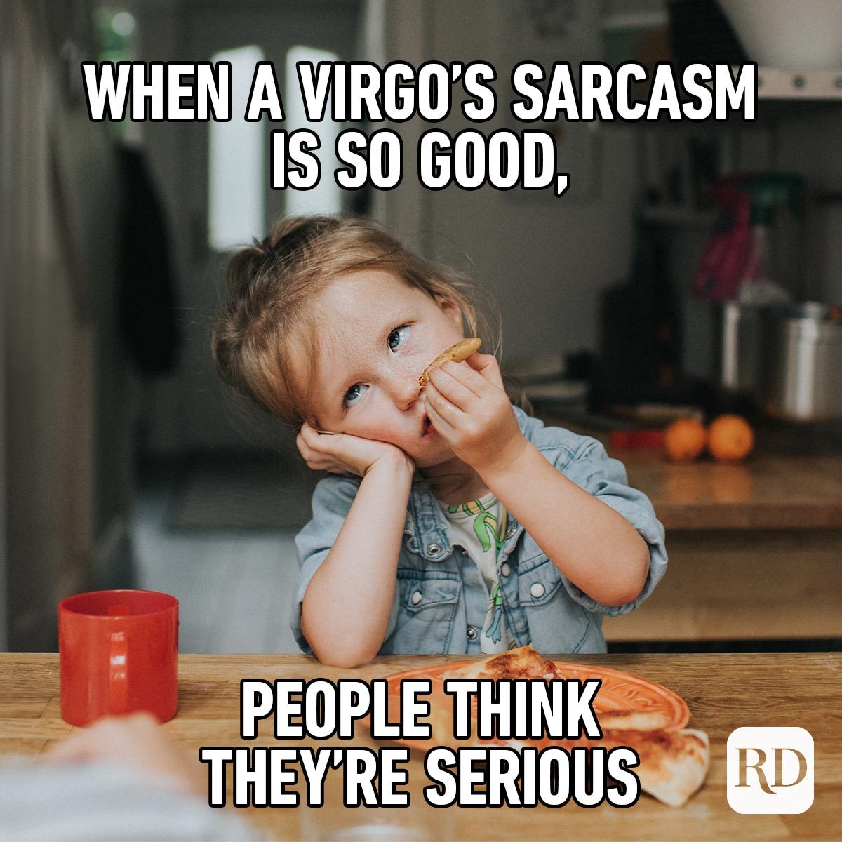 Hilarious Zodiac Memes That'll Crack You Up kid bored on dinner table virgo
