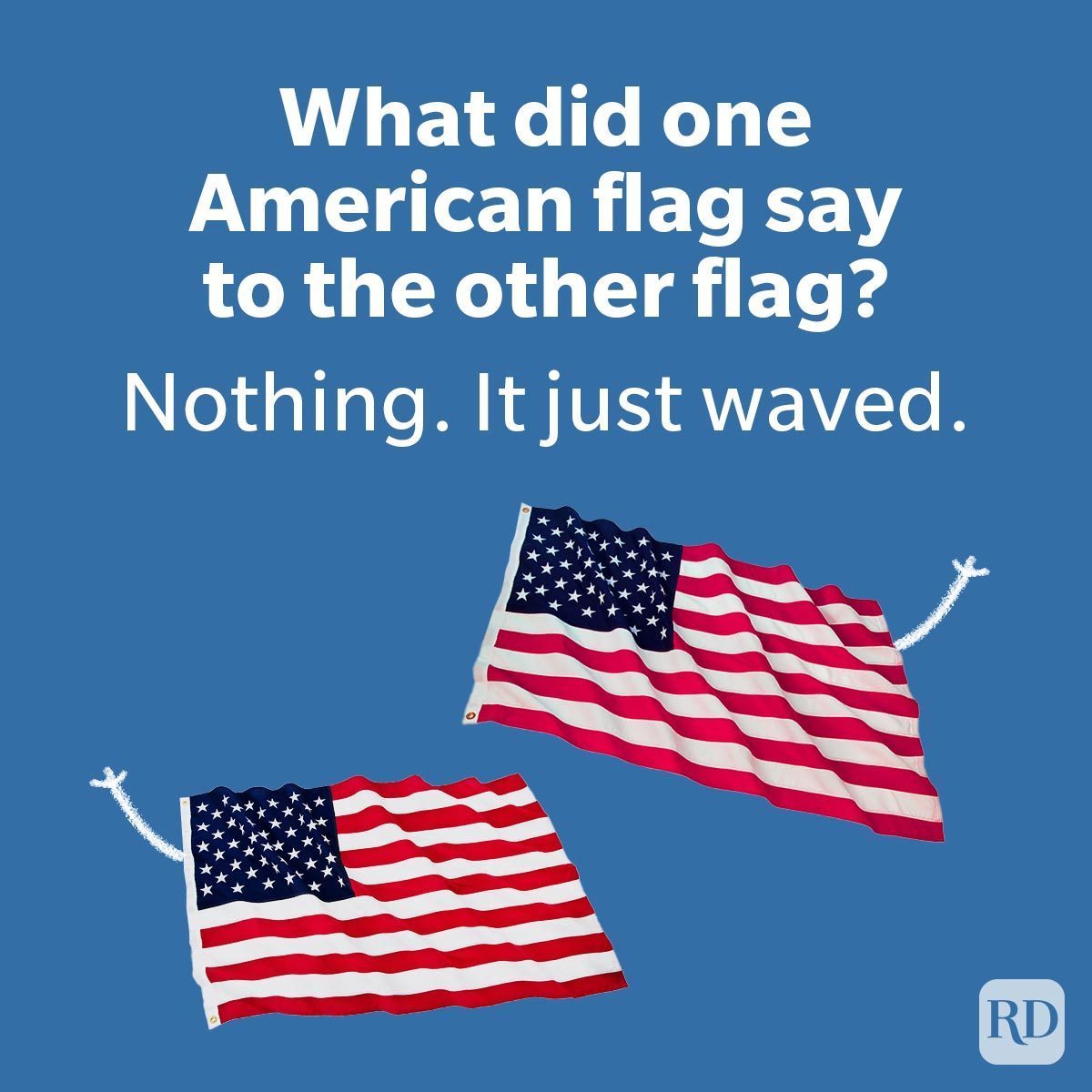 Jokes For July 4th That Let Laughter Ring two American flags waving hi on blue background