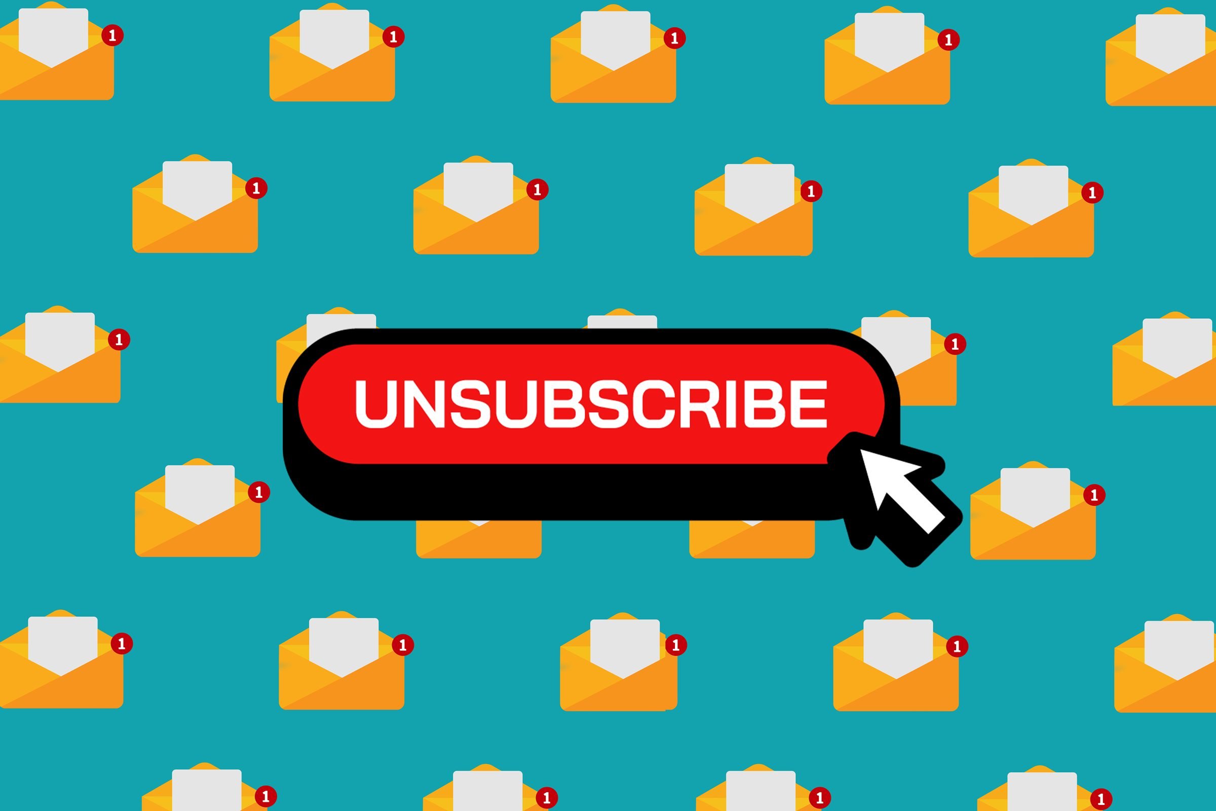 grid of email envelopes as the background with an unsubscribe button on top