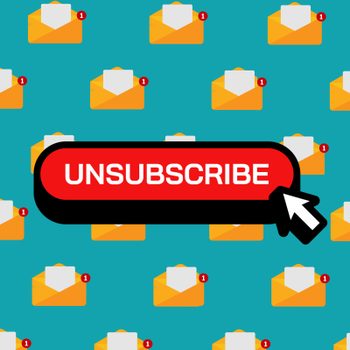 grid of email envelopes as the background with an unsubscribe button on top