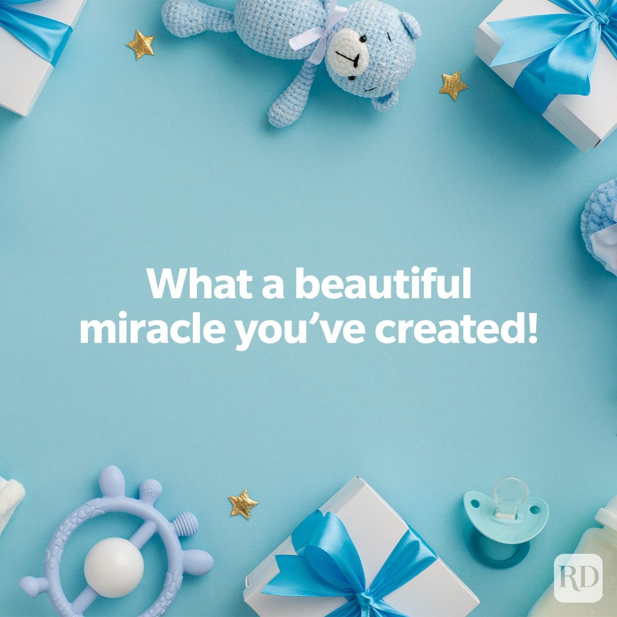 sweet baby wishes to send to expectant parents on baby toys and items background flat lay What a beautiful miracle you've created!