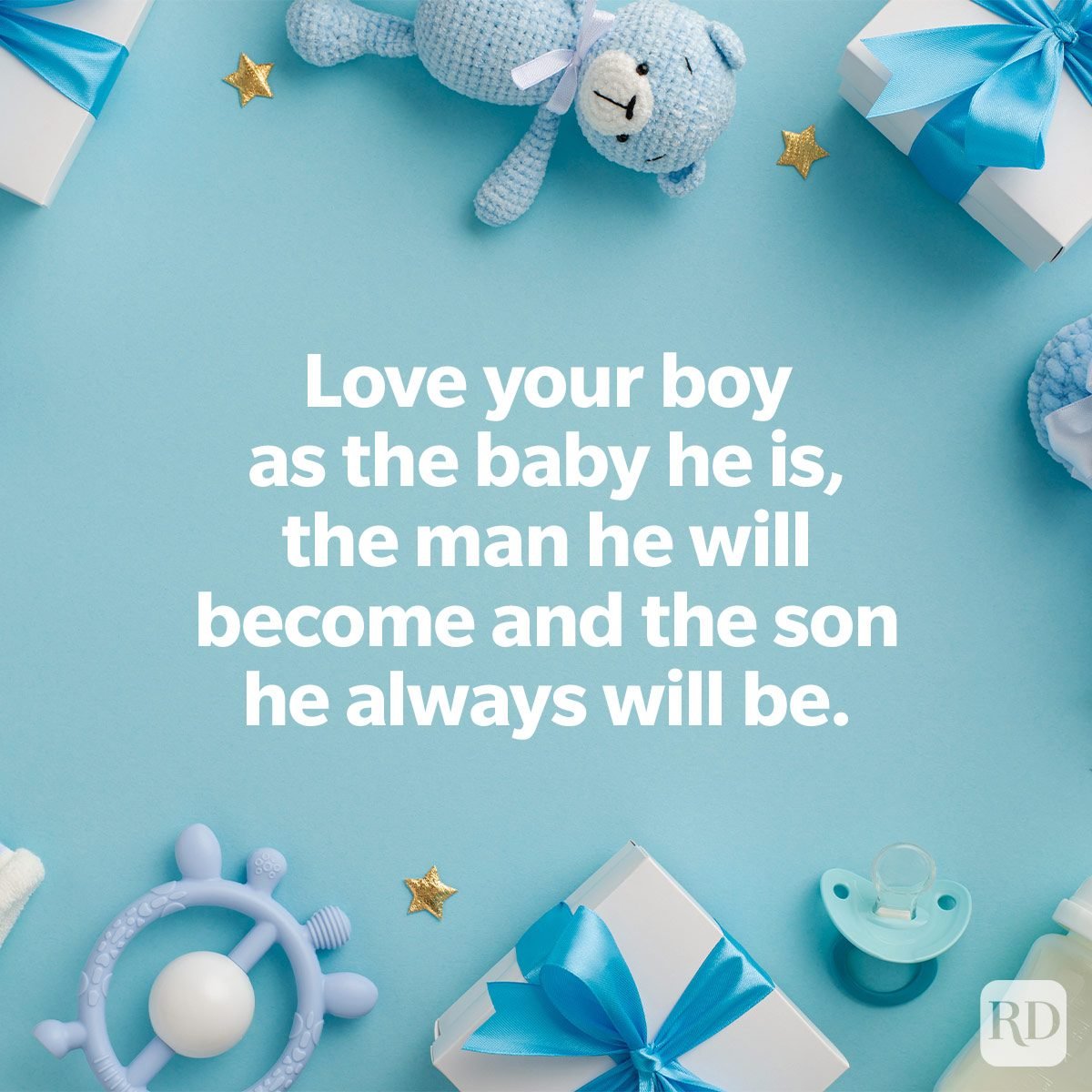 sweet baby wishes to send to expectant parents on baby toys and items background flat lay Love your boy as the baby he is, the man he will become and the son he always will be.