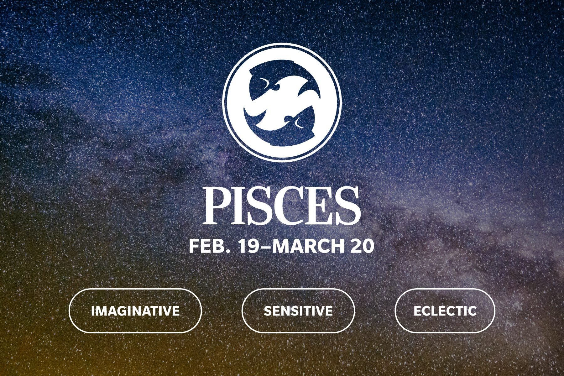 Zodiac sign qualities on galaxy background pisces