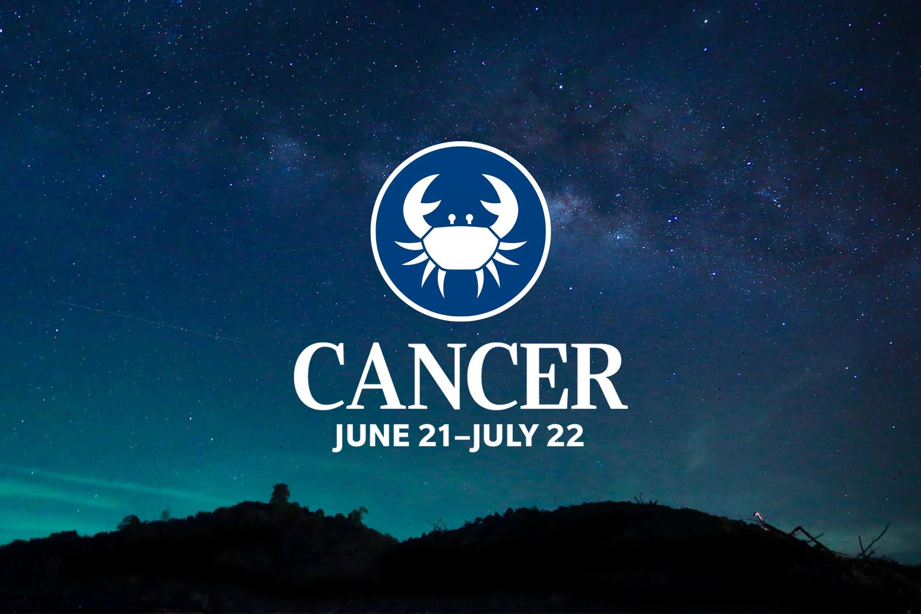 Zodiac Sign Colors cancer on galaxy background, blue and turquoise