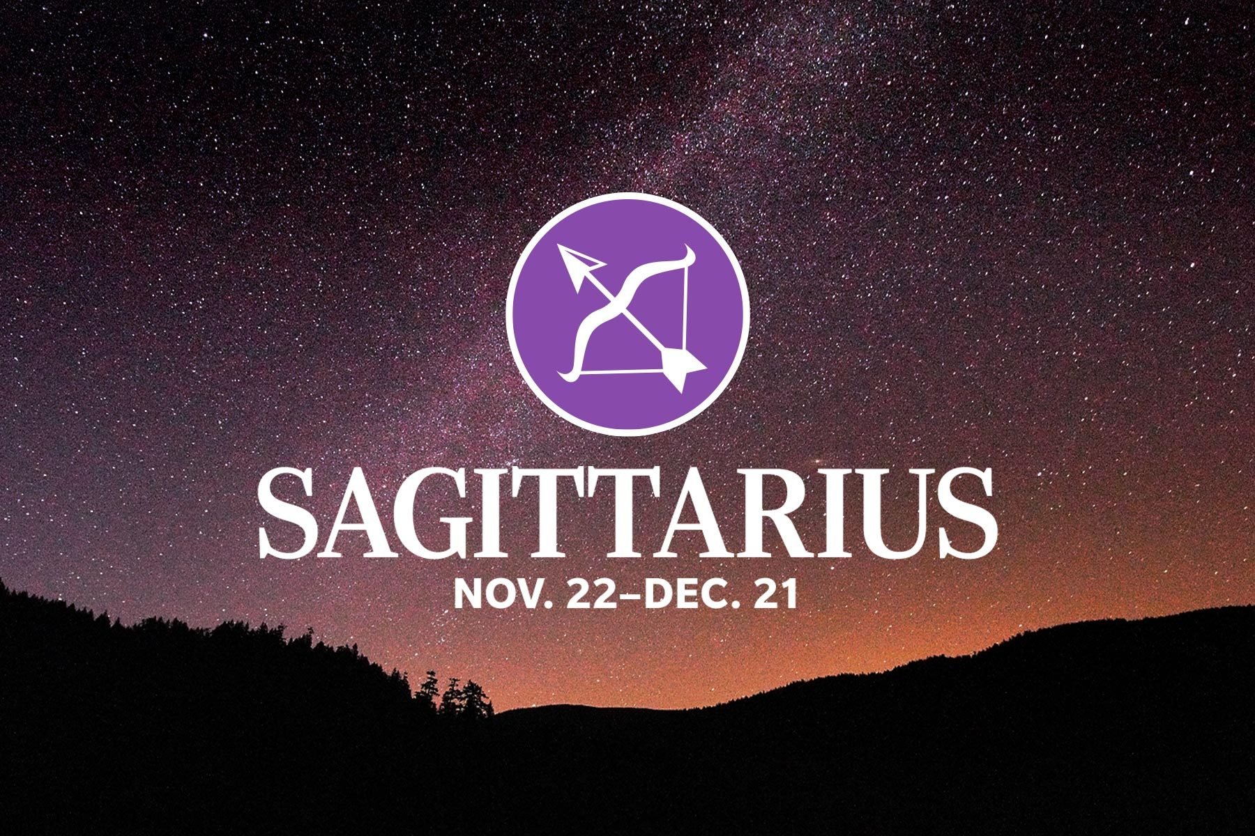 Zodiac Sign Colors sagittarius on galaxy background, orange and magenta