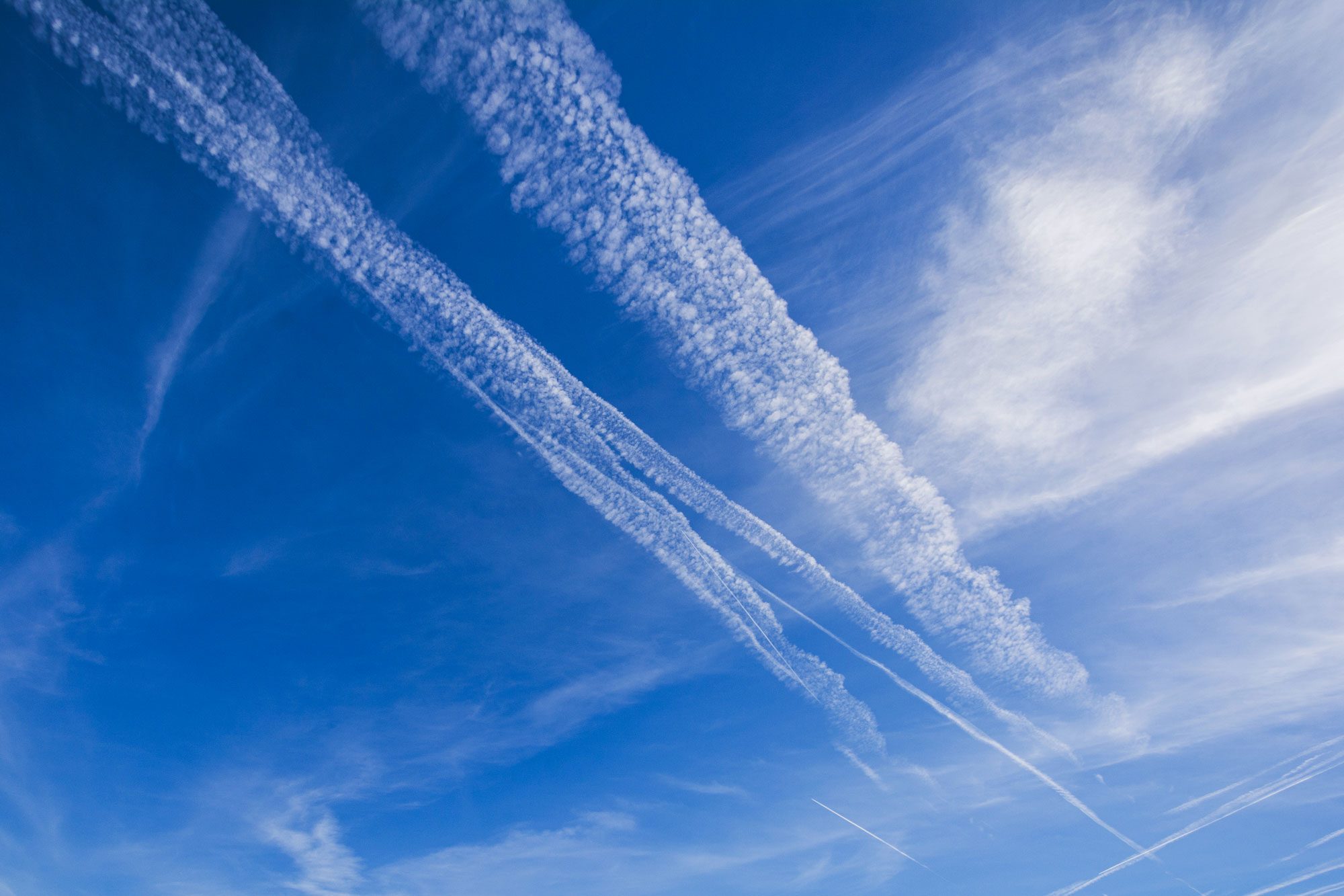 Contrails Against Blue Sky