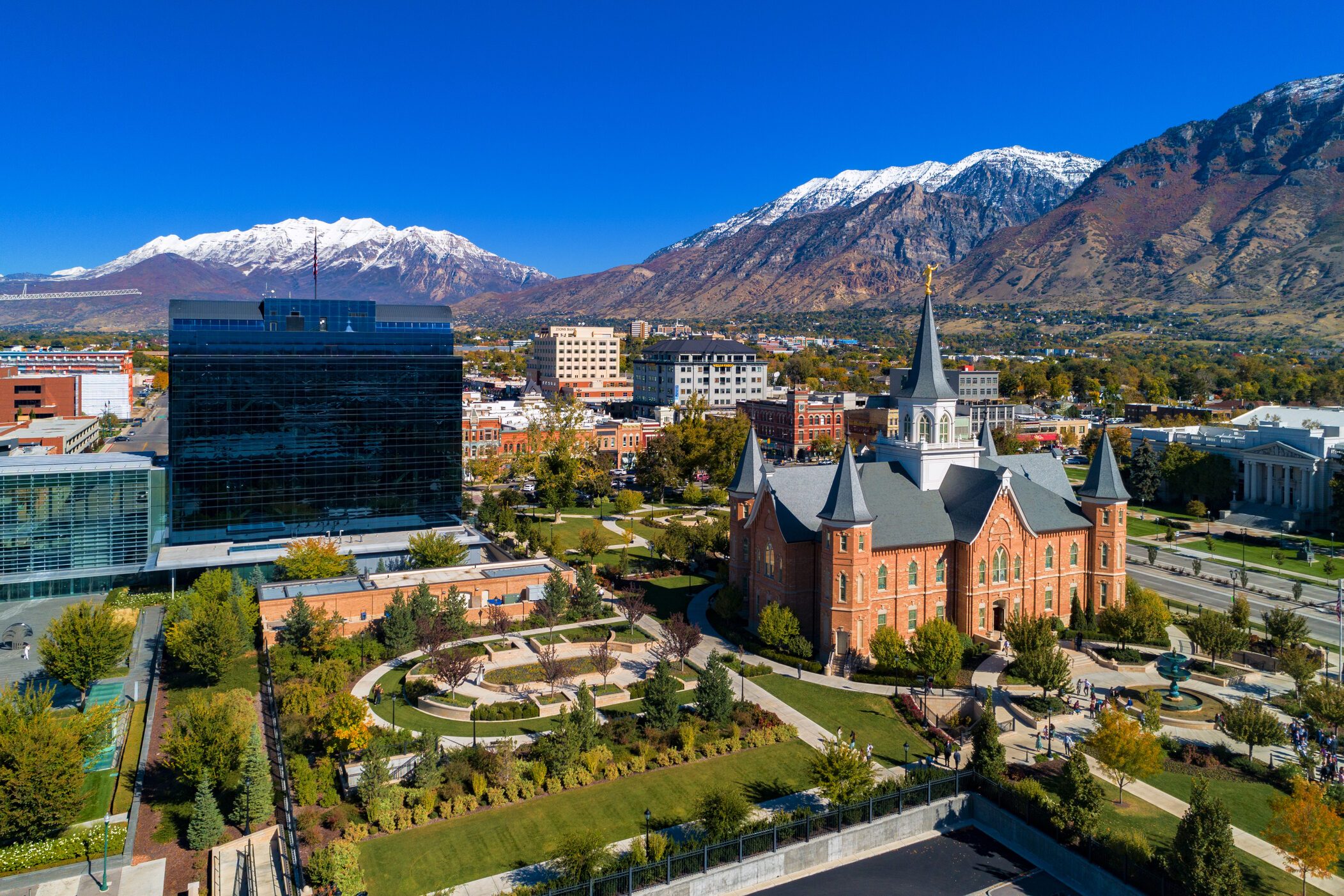 Provo, Utah Aerial With Snow-capped Mountains