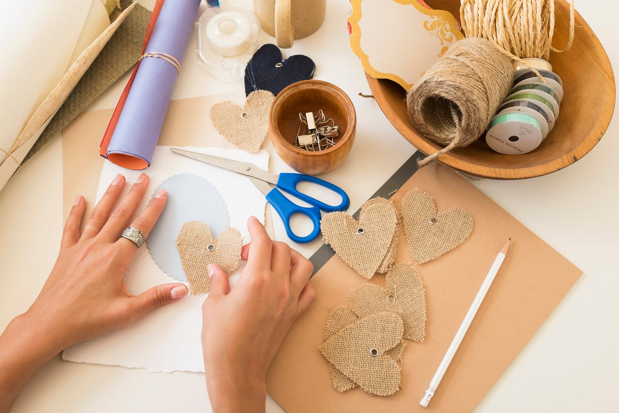 Crafts equipment on table